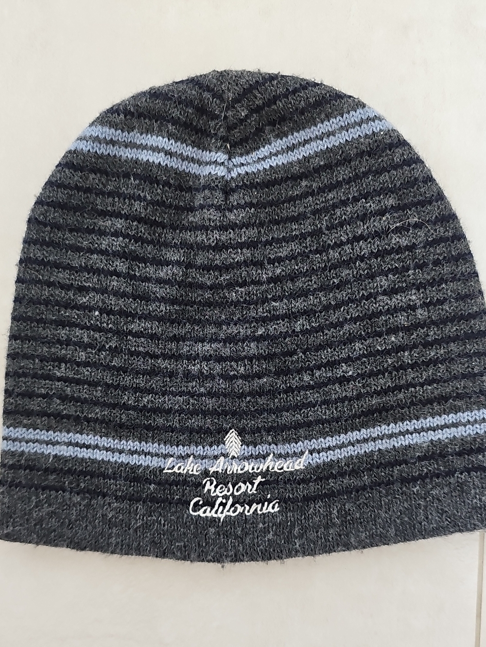 Lake Arrowhead Striped Wool Knit Beanie - Gray & Light Blue Kids Sz S/M